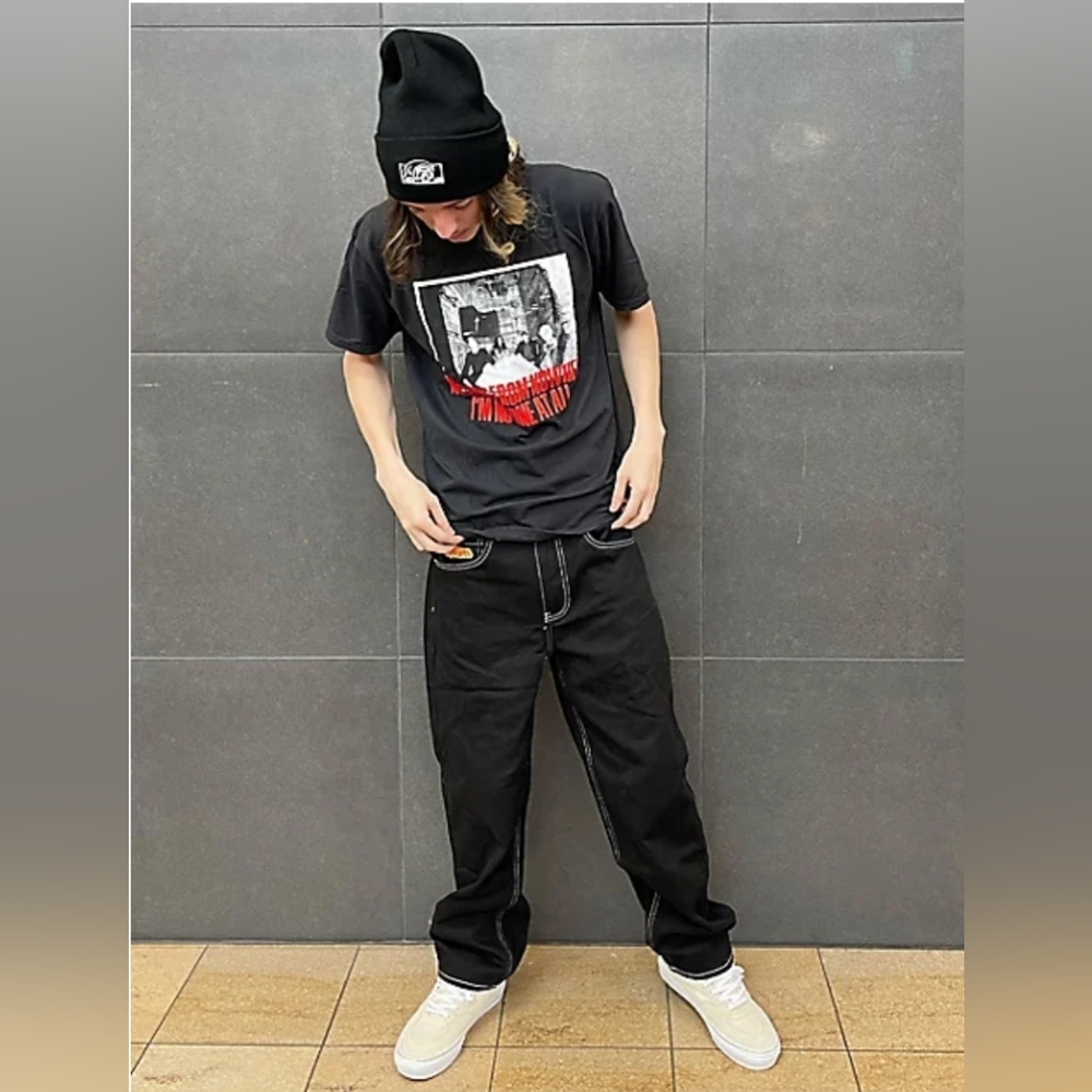Empyre Loose Fit Embroidered Black Denim Skate Pants